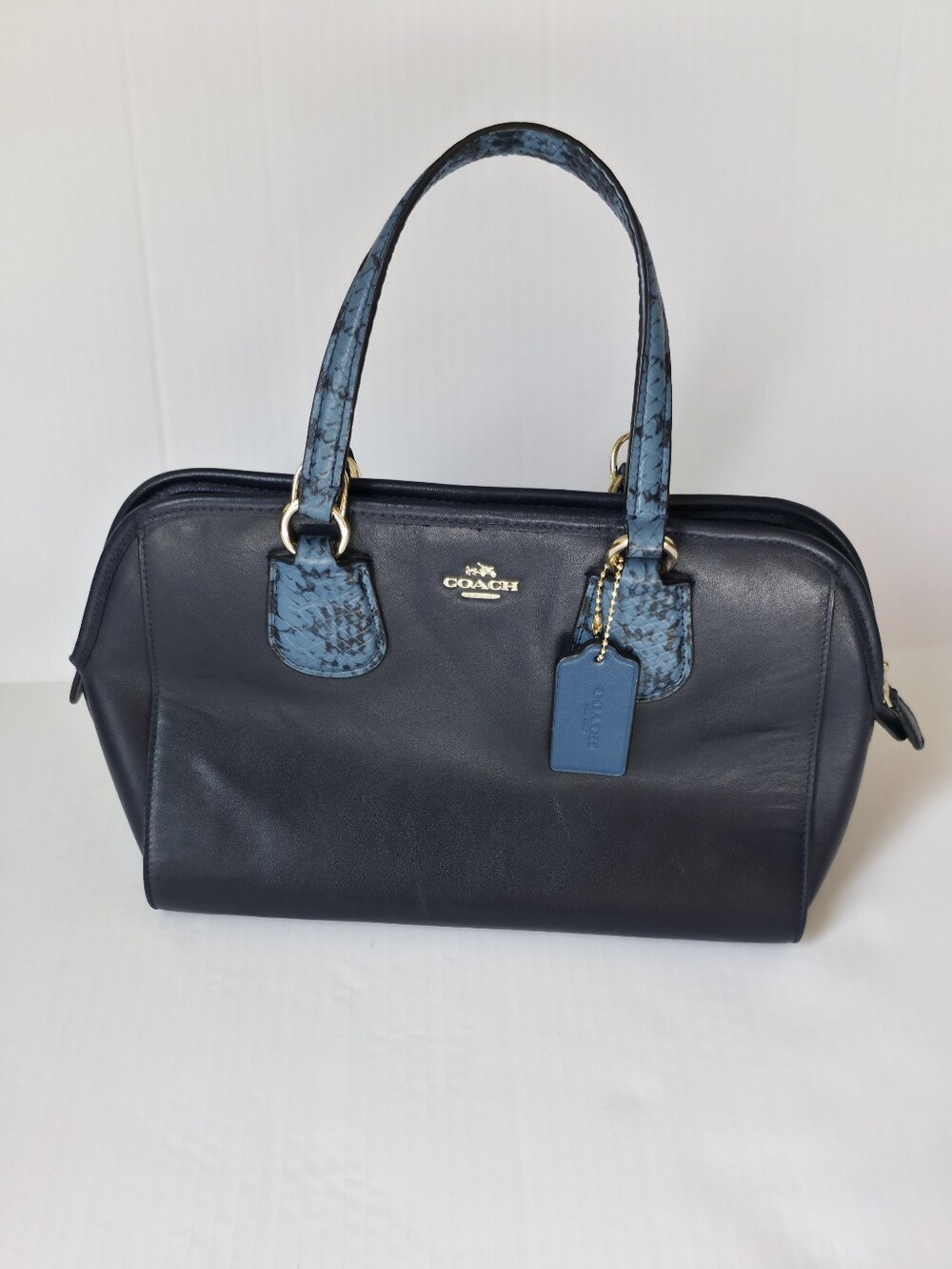 Coach Navy Leather Nolita Satchel Python Trim Handbag Vintage Quiet Luxury Chic